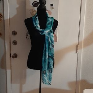 Chico's Teal & Black Geometric Scarf 70" x 11.5"